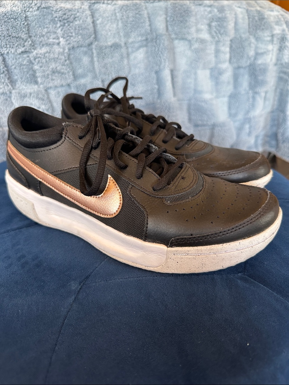 Nike Black Sneakers with Metallic Rose Swoosh 10